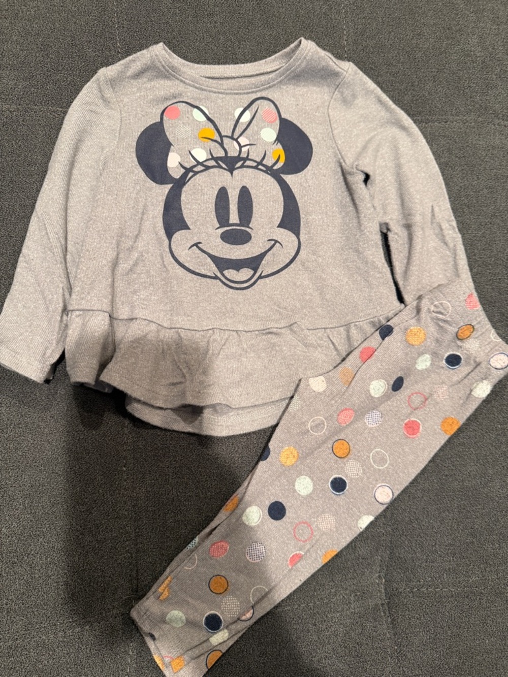 Gray Minnie Mouse Peplum Top & Polka Dot Set